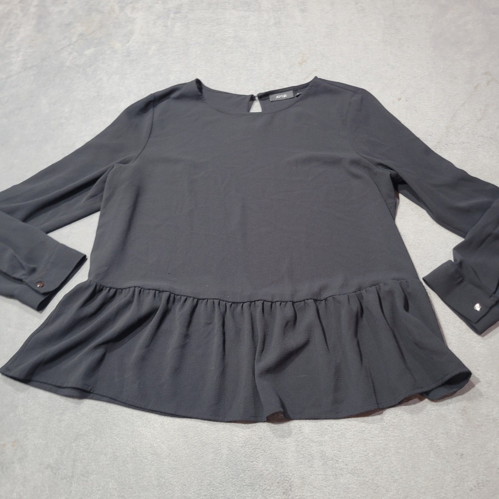 Apt Blouse Women Large Black Peplum Long Sleeve Keyhole Back Office Professional